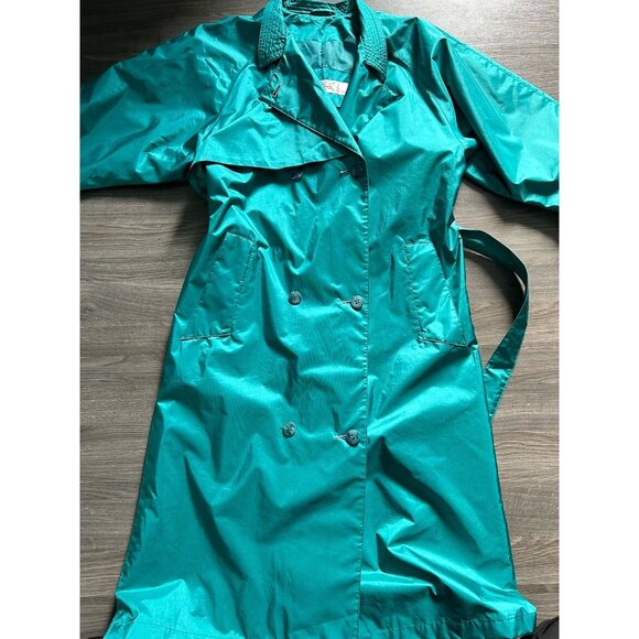 Nuage Vintage 90s Green Button & Belt Trench Coat Mac Uk Women's Size 5/6 - Picture 7 of 12